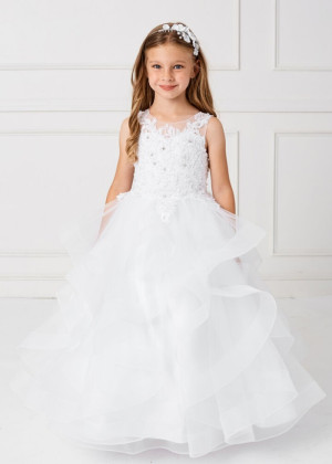Beaded Lace Tulle Flower Girl Dress With Horsehair Trim